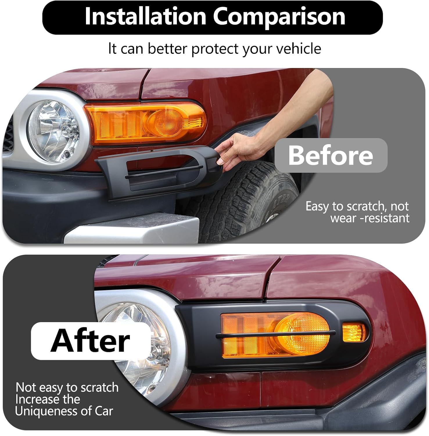 HAPPYHORSE Front Fog Light Cover Trim Compatible with Toyot@ FJ Cruiser 2007-2024，ABS Car Front Fog Light Lamp Protection Cover Accessories