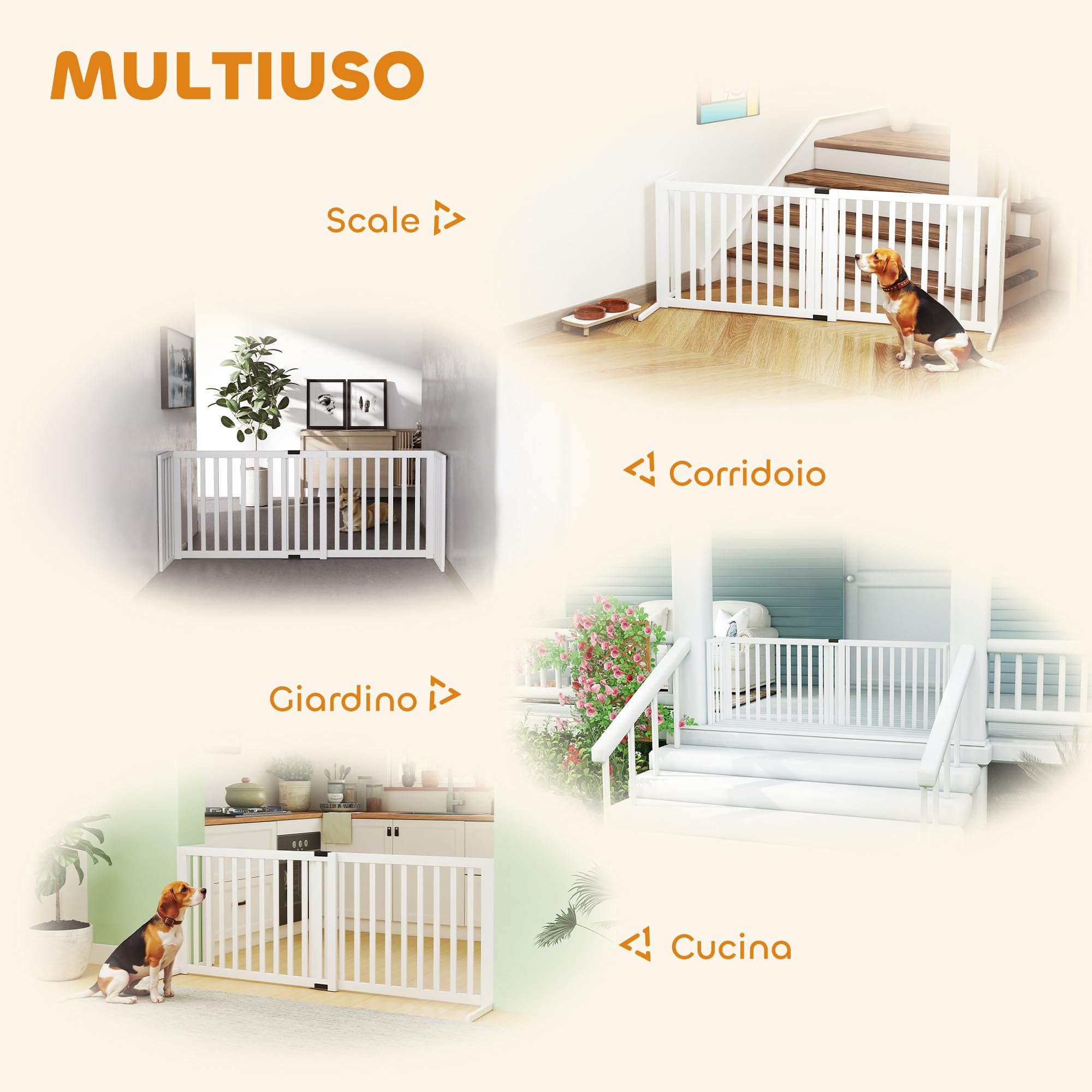 PawHut Cancelletto per Cani di Sicurezza Estensibile 102-183 cm con 2 Supporti Rimovibili, Pannelli Laterali, Cancellino in Legno per Cani Piccola e Media, Barriera Protettiva per Scale