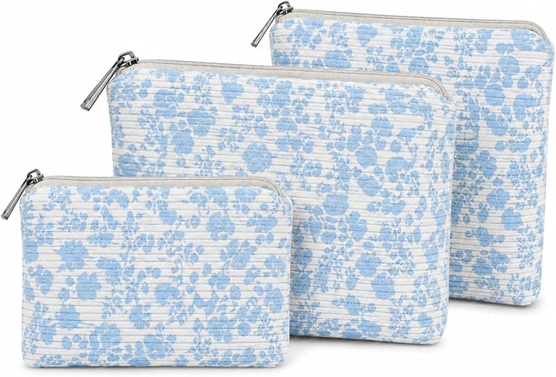 Conjunto BBORGDC com 3 necessaires de veludo cotelê floral e zíper