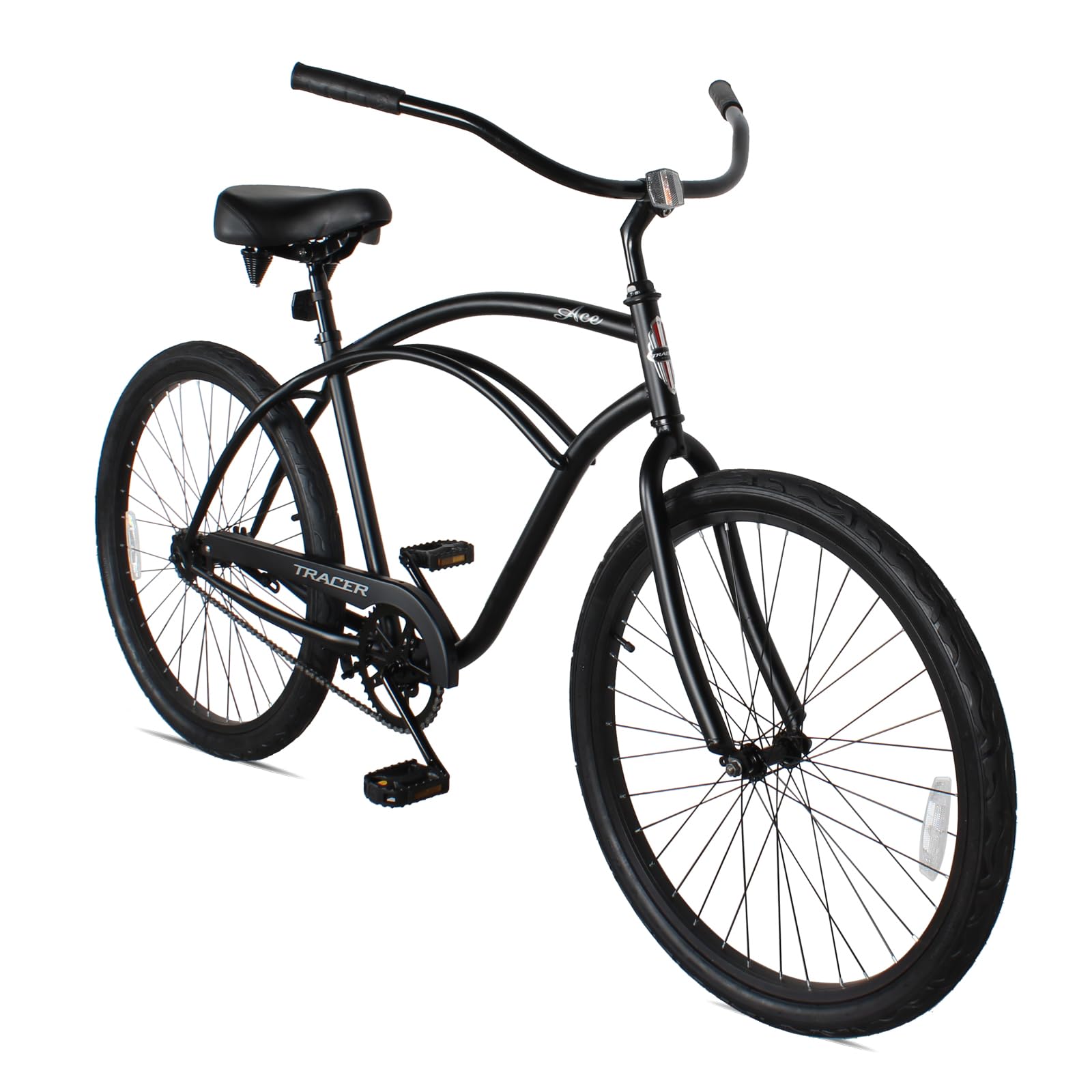 Tracer ACE 26 Inch Beach Cruiser Bike Commute Bike (Black, Male)| Single Speed Coaster Brake，Step-Through Bicycle for Adult Women & Men, Steel Frame Cruiser Bike Vintage Classic Handlebar : Sports