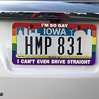 Vista 7 de Divertido marco de matrícula de metal de aluminio con texto de humor y orgullo gay con bandera de arco iris - I'm So Gay, I Can't Even Drive