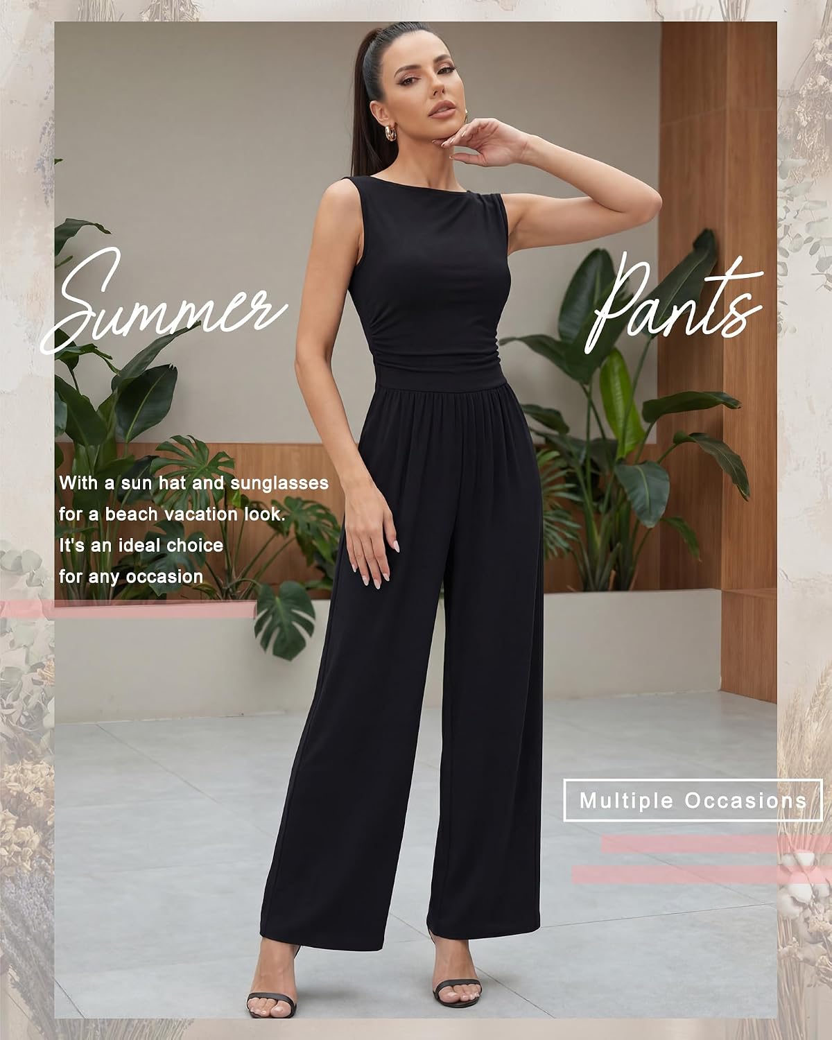Women One Piece Jumpsuits Dressy Casual Sleeveless Crew Neck Wide Leg Pants Rompers with Pockets 2026 Summer Outfits