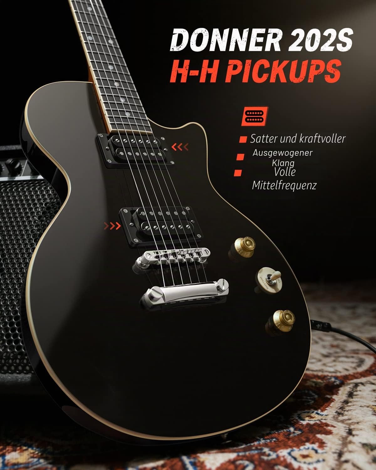 Donner E-Gitarre Set E Gitarren LP-Stil 39 Zoll Voller Größe mit Tasche, Gurt, Kabel (Schwarz)