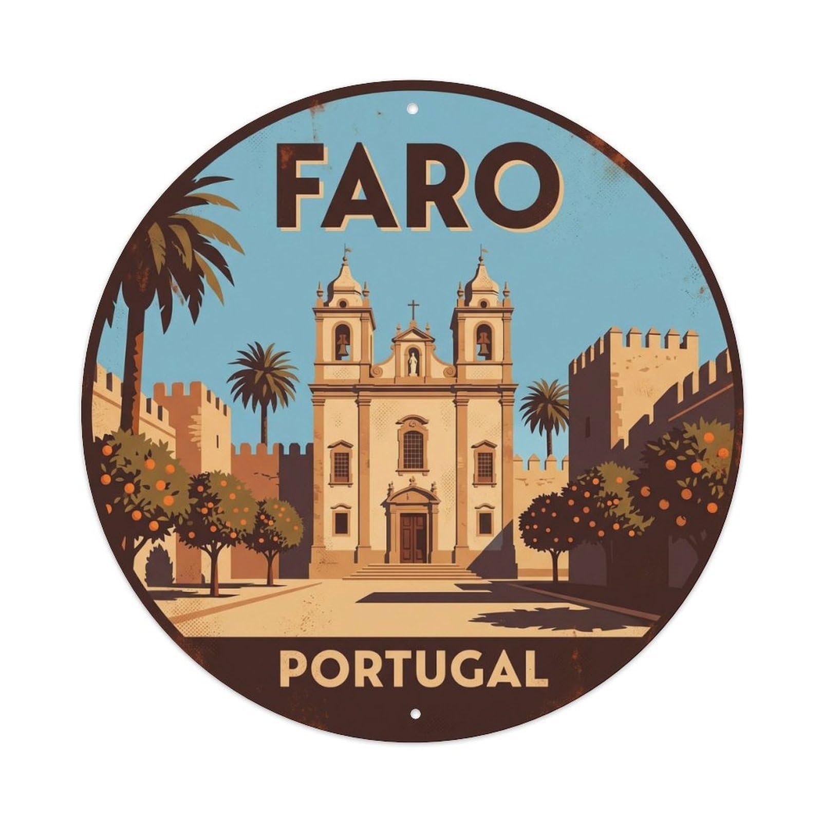 Olhnbad Style Portugal Faro Bone Chapel Landmark Travel Heritage Metal Tin Sign