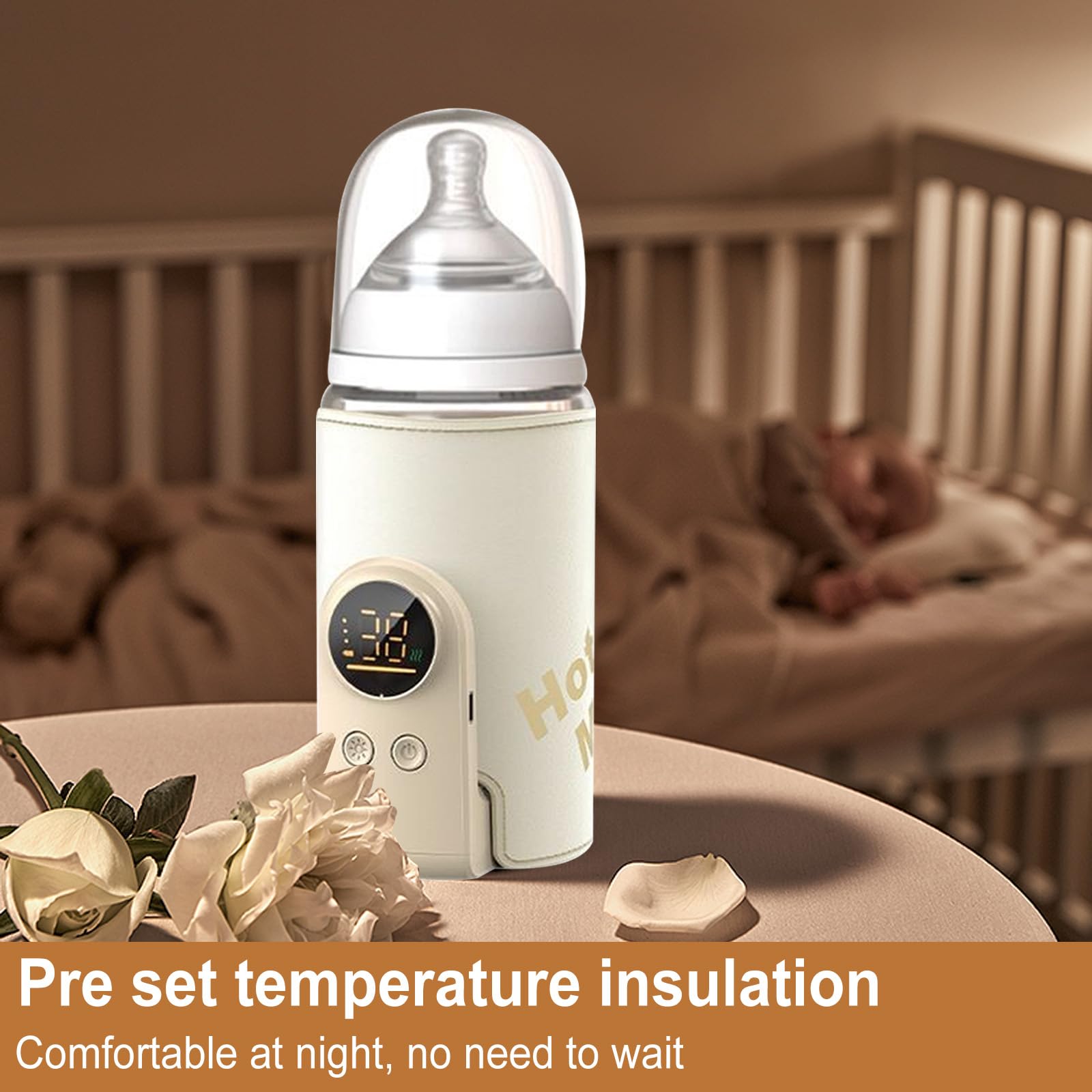 Calentador de biberones para bebé, 6 niveles de temperatura ajustables (38-50 °C) (sin botella) | Calentador de biberones portátil para bebé, con pantalla LCD, calentador de biberones portátil, para viajes y en casa