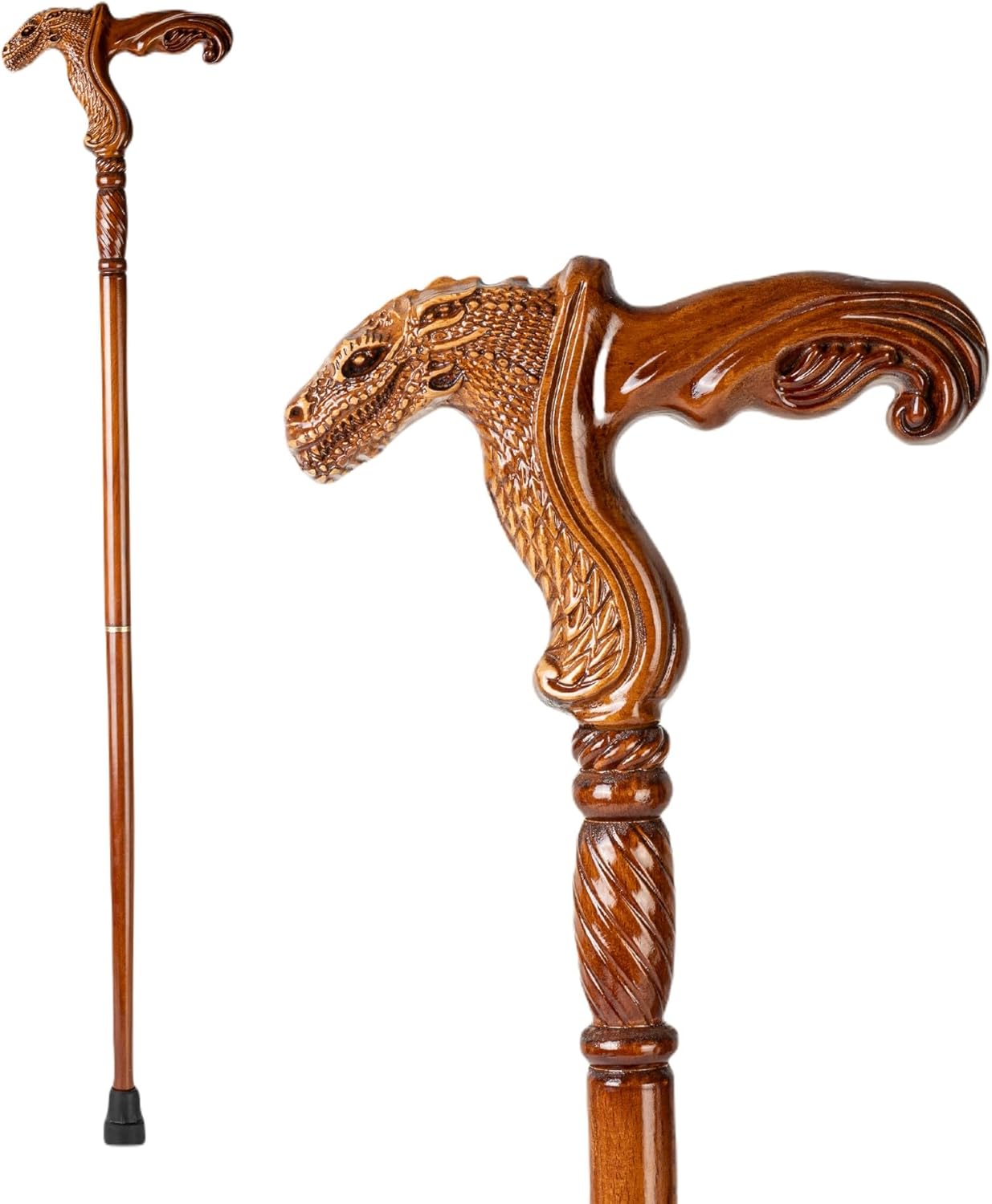 Hand Carved Wooden Walking Cane with Ergonomic...