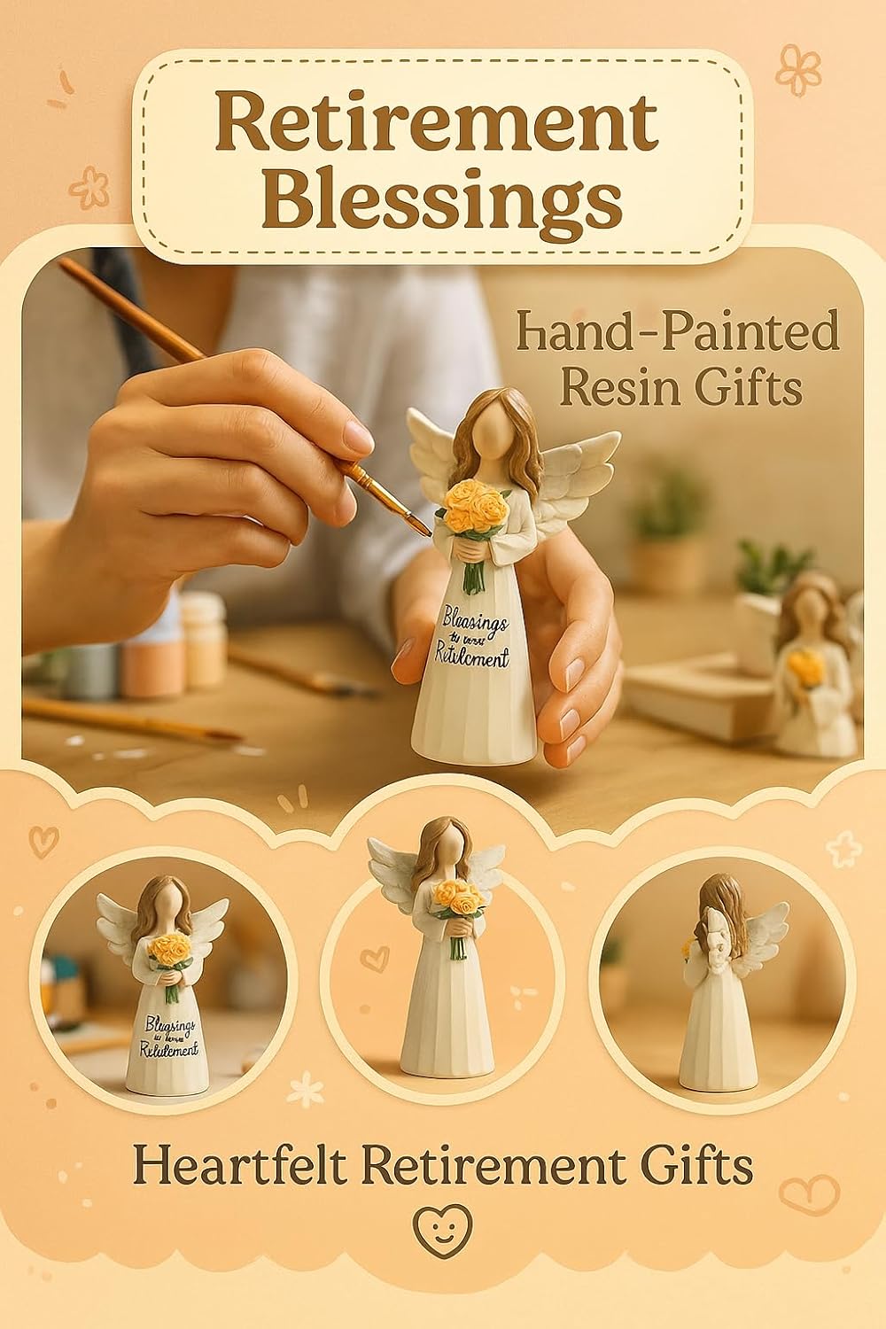 Retirement Angel Figurine, Hand-Painted Resin Keepsake with Yellow Rose – “Blessings on Your Retire ment” Figure, 5.4" Desk Mantel Décor Thoughtful Gift for Coworker Teacher Nurse Women (Retirement) - Image 2