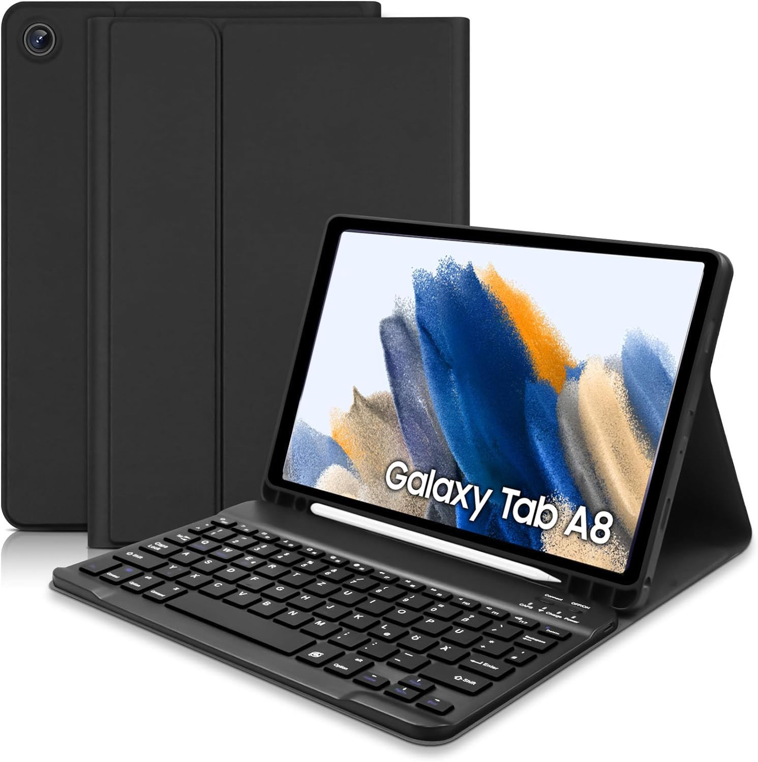 Hofsos für Samsung Tab A8 Hülle mit Tastatur - Schutzhülle mit Pencil Halter Wireless Abnehmbare Tastatur (Deutsches QWERTZ) für Samsung Galaxy Tab A8 10.5 2022 (SM-X200/X205/X207) (Schwarz)