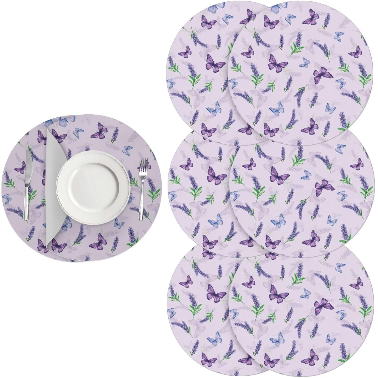 Generic Elegant Floral Table Mats Set of 6 Round Heat Resistant Placemats Washable Premium Plastic Table Mats for Dining/Kitchen Tables Easy to Clean,15 Inches — image 1