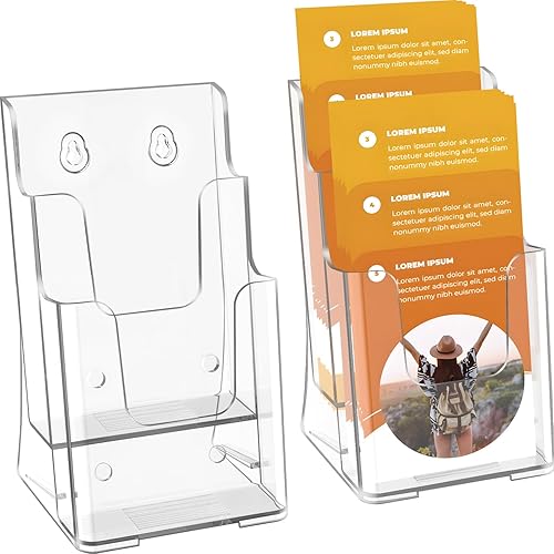MaxGear Soporte para folletos de 2 niveles de 4 x 9 pulgadas, 2 paquetes de soporte de exhibición para folletos, soporte de acrílico para folletos,