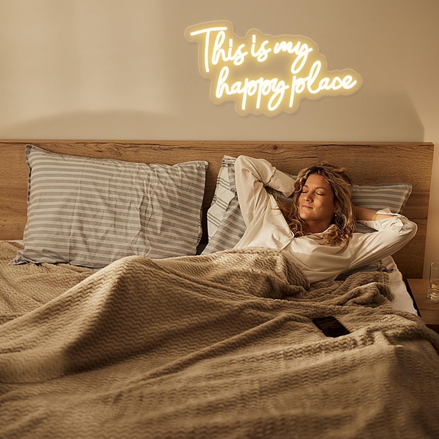 This is My Happy Place Neon Sign, Warm White Neon Lights for Wall Decor, Happy Place Signs for Wall Decor, USB Dimmable Led Light Up for Bedroom Classroom Man Cave Home Bar