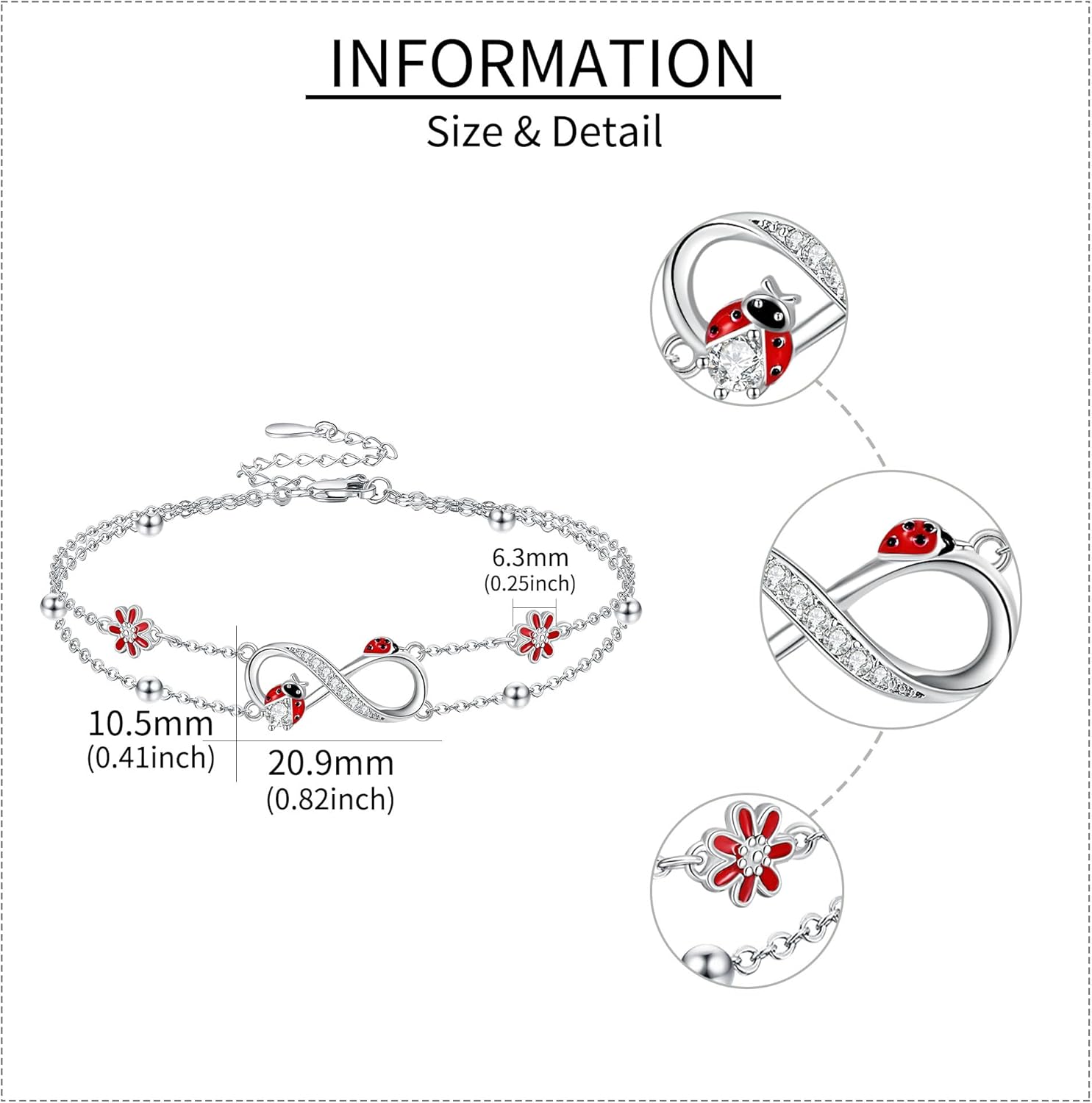 Butterfly/Ladybug/Cat/Bee Bracelet 925 Sterling Silver Double Layered Chain Animal Jewellery Gifts for Women - Image 5