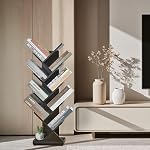 Ruboka Bookshelf, 9-Tier Wood Tall Bookshelves with Tree Design, Standing Bookcase Metal Frame Display Rack for Living Room,Bedroom, 11.8 * 7.4 * 38.4 inch, Black | Retro Narrow Bookshelves for CDs/Magazines, Book Shelf for Bedroom, Living Room, Offi