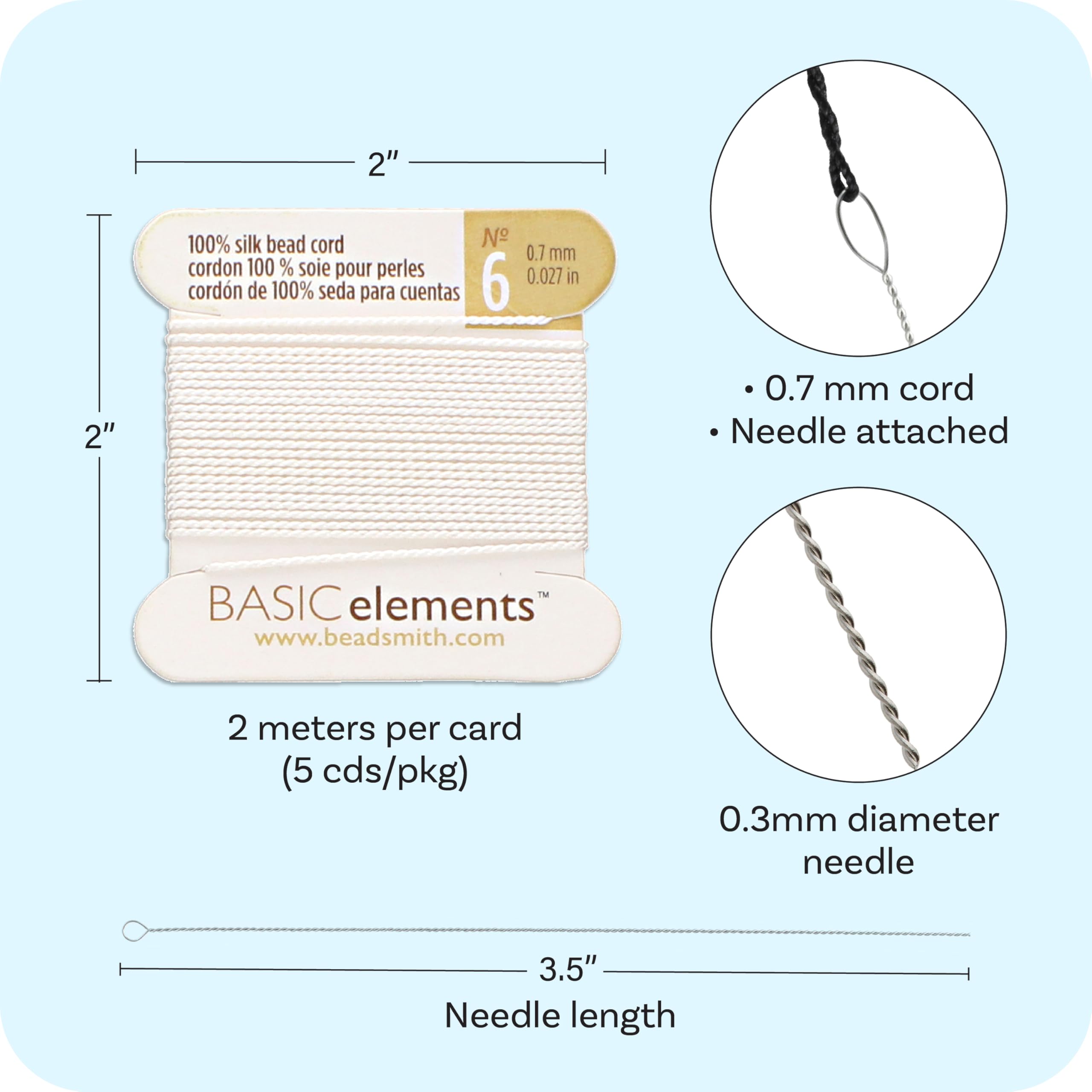 Beebeecraft 5 Cordon De Perles En Soie De 2 M X 0.6mm Avec