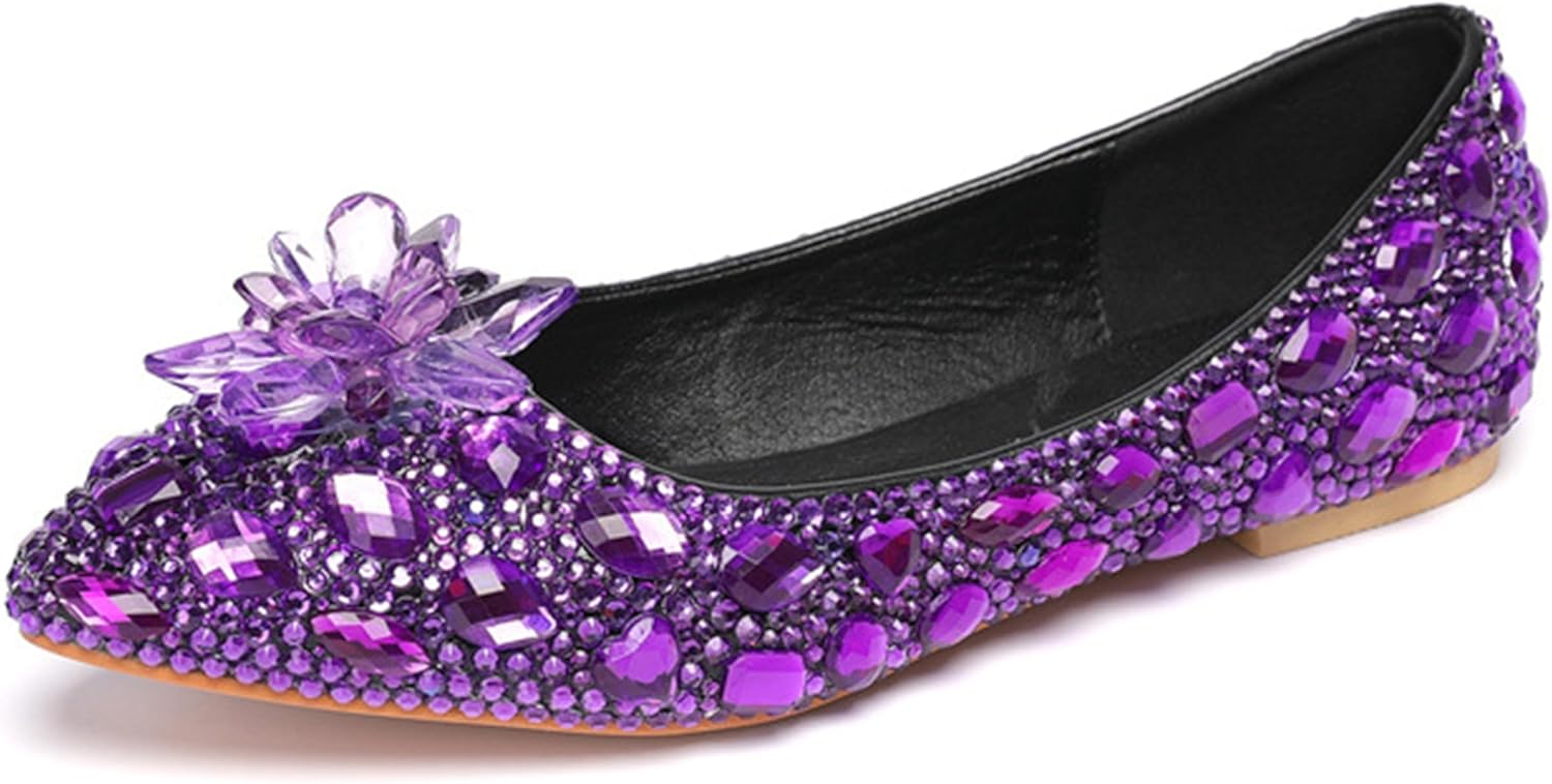 Minishion Wedding Shoes for Women Flats Comfortable Rhinestone Slip on Pumps Shoes