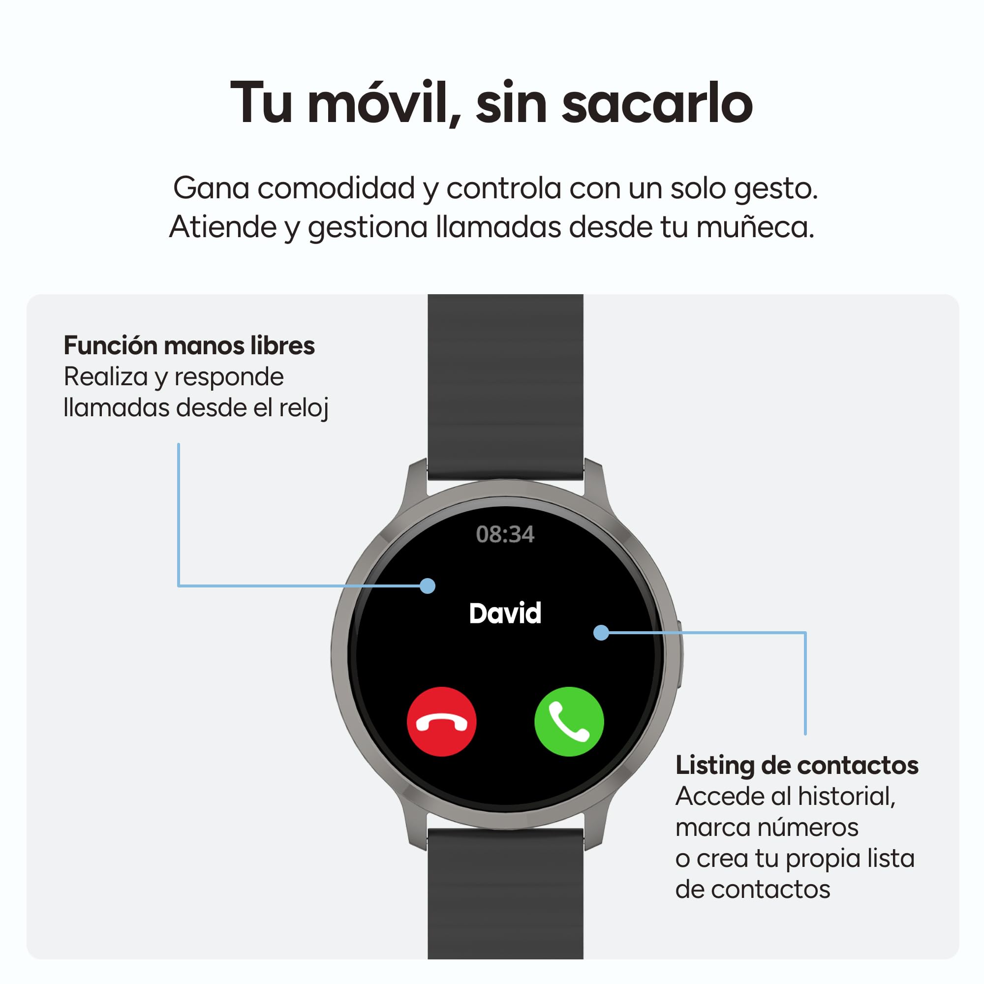 KSIX Smartwatch Core 3 MAX Go - Reloj Inteligente Hombre Pantalla AMOLED 1.73", Diseño Ultra Fino, Llamadas, Correa Silicona Magnética, IP68, Compatible con iPhone®, Android® y Samsung® - Negro