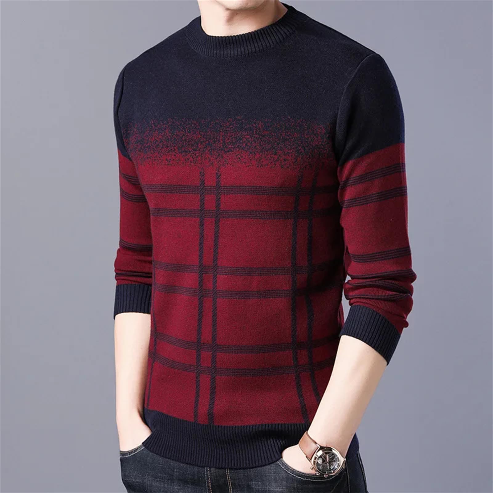 Pullover da uomo autunno e inverno a righe slim fit lavorato a maglia casual O-collo maglione lavorato a maglia per gli uomini