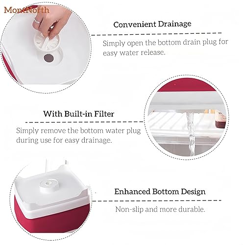 Miniatura 38 de Lavabo plegable de 9 L, tina plegable con tapón de drenaje, lavabo plegable portátil, fregadero de campamento para lavar platos, lavandería y uso