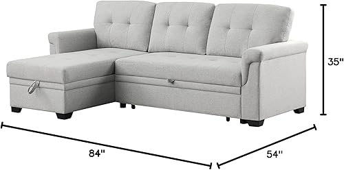 Miniatura 11 de Moderno sofá modular convertible con diván de almacenamiento reversible, sofá cama extraíble de lino tapizado de 84 pulgadas, sofá esquinero en