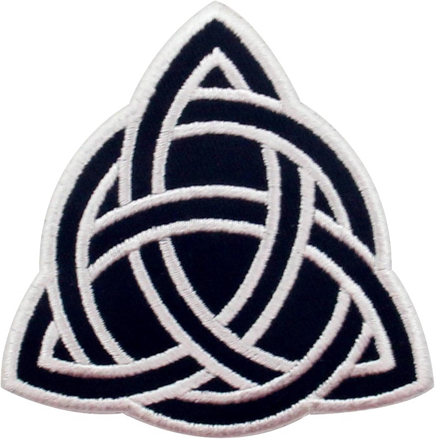 Triquetra Celtic Symbology Patch Biker Applique Embroidered Iron On Sew On Emblem, White & Black