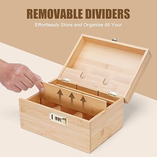 Miniatura 5 de Caja grande de bambú, caja decorativa de almacenamiento con cerradura de combinación, caja de madera con tapa, caja de almacenamiento de madera con