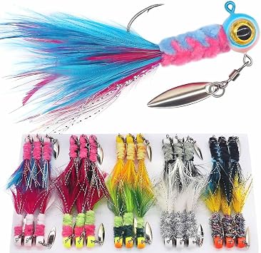 XFISHMAN-Crappie-Jigs-Marabou-Feather-Hair-Jigs-for-Crappie-Fishing-baits-and-Lures kit Panfish Trout 1/8 1/16 1/32 oz