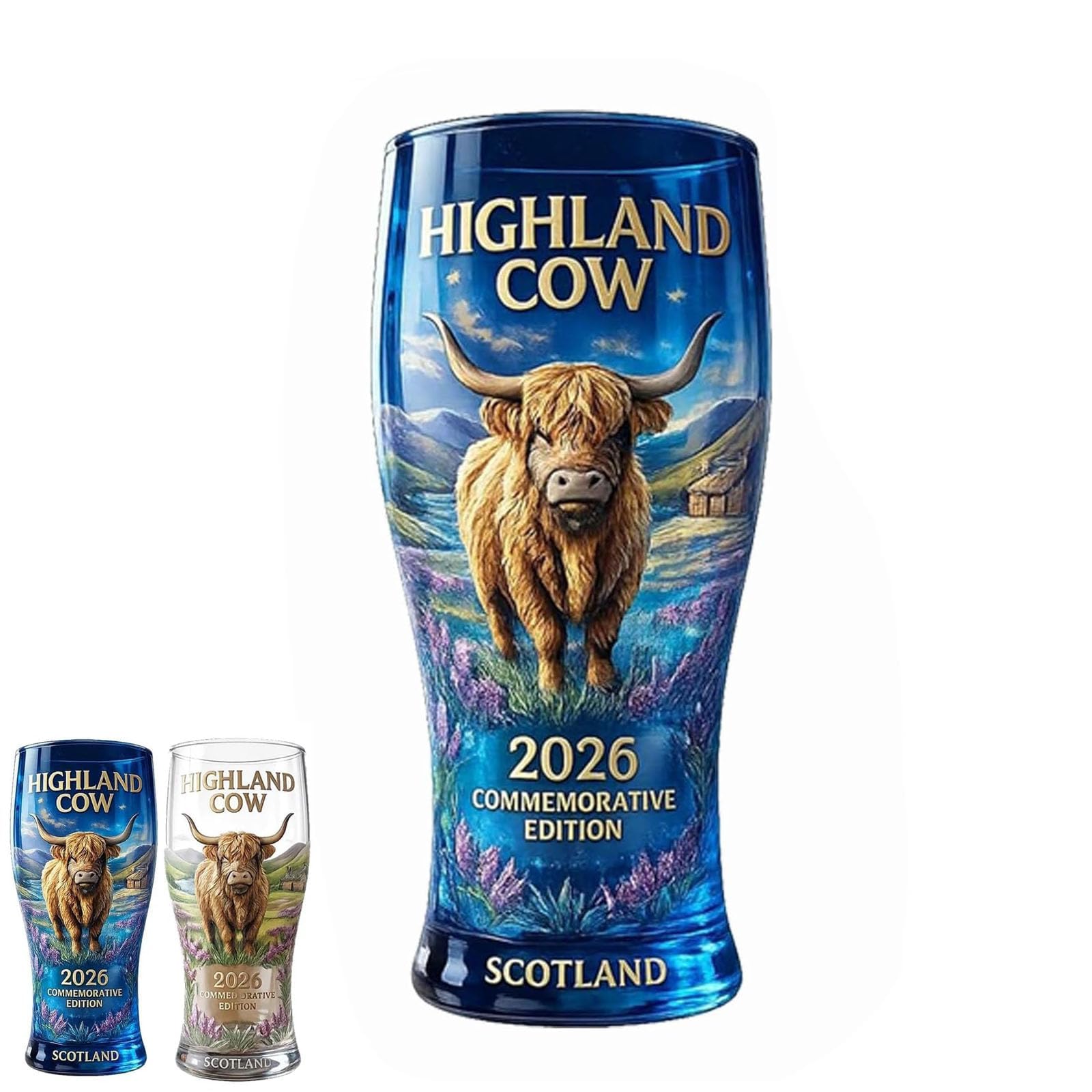 Livoravoli Highland Cow 2026 Commemorative Crystal Beer Glass, Vintage Farm Animal Stained Beer Glass, Highland Cow Drinking Glasses for Beer, Coffee, Women & Cowgirl (Colorful)