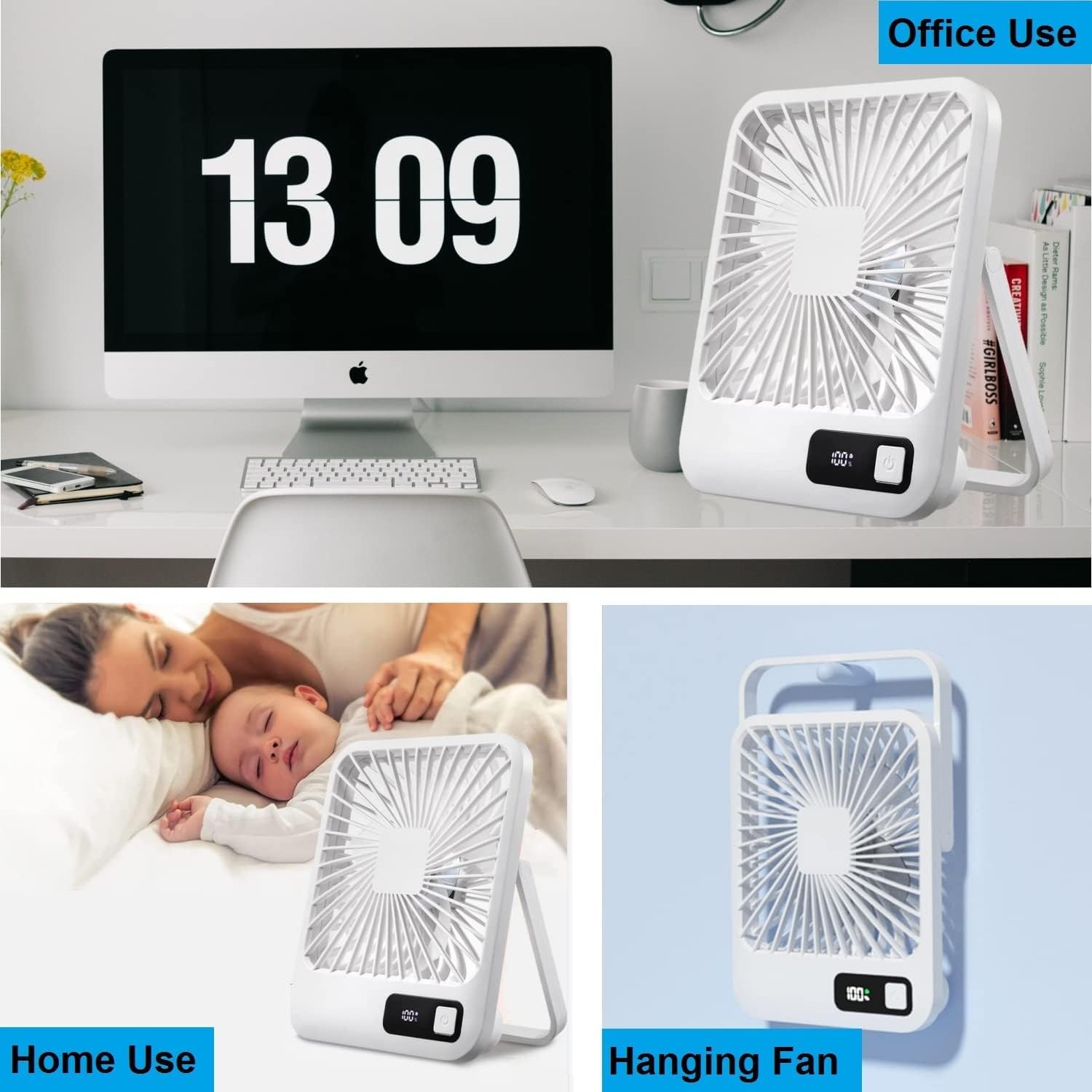 ZUMAHA Ventilatore Portatile Mini Ventilatore Regolabile a 5 velocità, Ventilatore da Tavolo inclinabile a 180°, Ventilatore Personale Portatile a Batteria Ricaricabile USB con Display a LED Multiuso