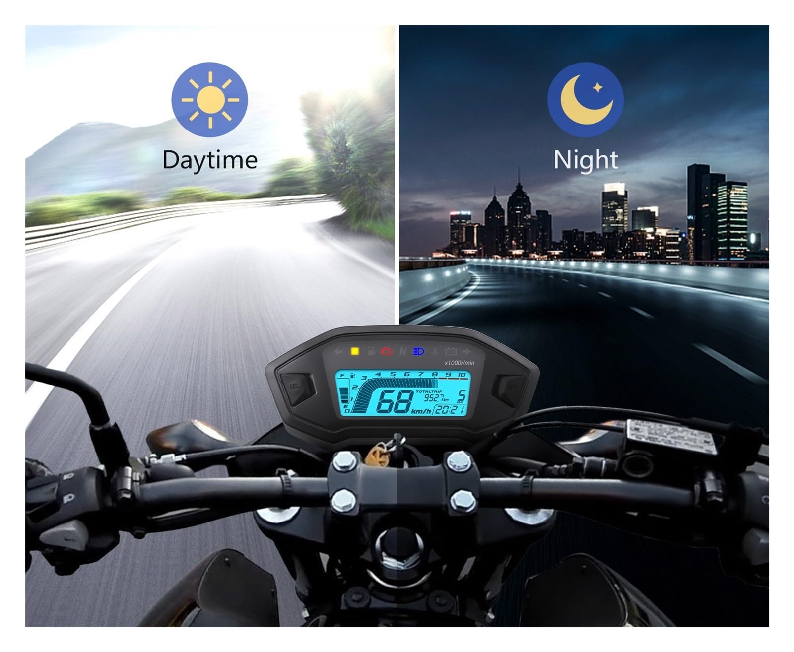 Contagiri contachilometri Accessori Universali 10000 Giri/min Tachimetro Digitale Per Moto Contagiri Contachilometri Cruscotto Display A LED Pannello Strumentazione