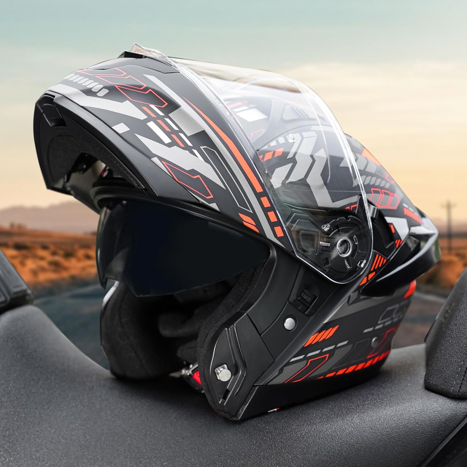 Modular Motorcycle Helmet Dual Visor Flip Up Full Face Helmets SJ-809 DOT Approved for Adults Men Women (Matte Cosmos, L)