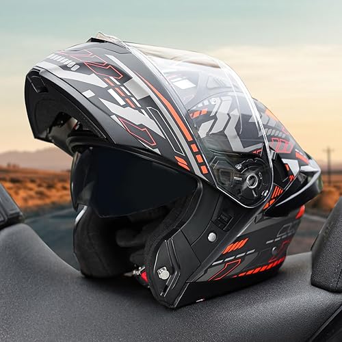 Miniatura 2 de Casco modular de motocicleta con visor doble abatible, de cara completa SJ-809, aprobado por el Departamento de Transporte (DOT) para adultos,