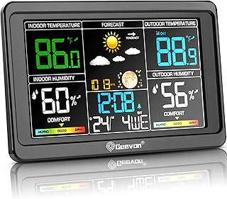 Geevon Weather Station Wireless Indoor Outdoor Thermometer, Large Color Display Digital Forecast Station Weather Thermometer with Barometer, USB Charging Port and Adjustable Backlight