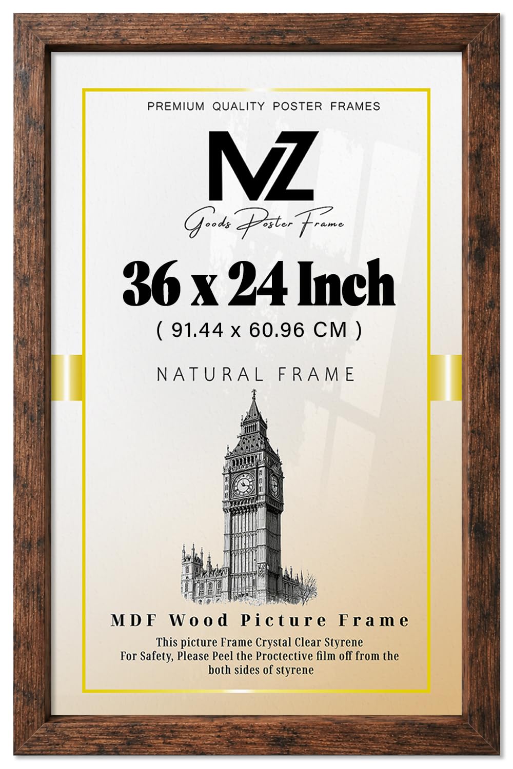 MZ GOODS | MDF Picture Frame (91.44 x 60.96 CM) 36X24 Inch for Photography, Graduation Pictures & Wall Art, Premium MDF Finish, Secure Hanging Hooks [ Rustic ]