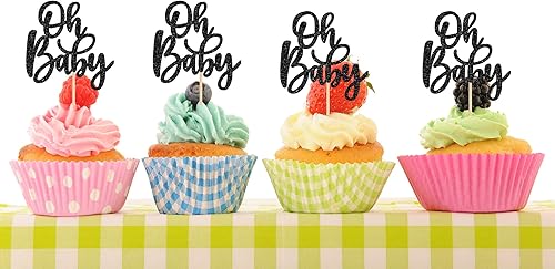 Miniatura 106 de 1 pieza de decoración de pastel Oh Baby Shower con purpurina para baby shower, bautismo, revelación de género de bebé, decoración de pastel