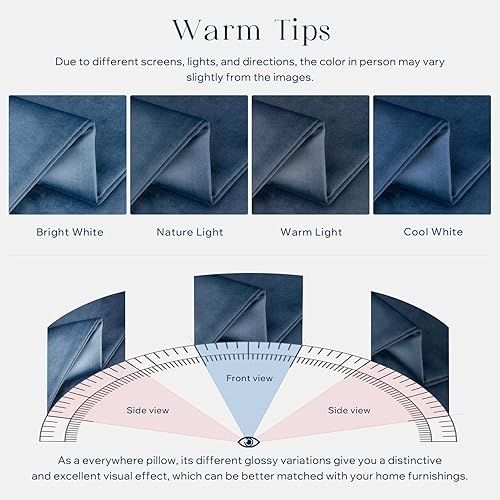 Miniatura 6 de Phantoscope Paquete de 2 fundas de almohada decorativas de terciopelo suave y cuadrado para sofá, color azul oscuro, 20 x 20 pulgadas, 19.7 x 19.7 in