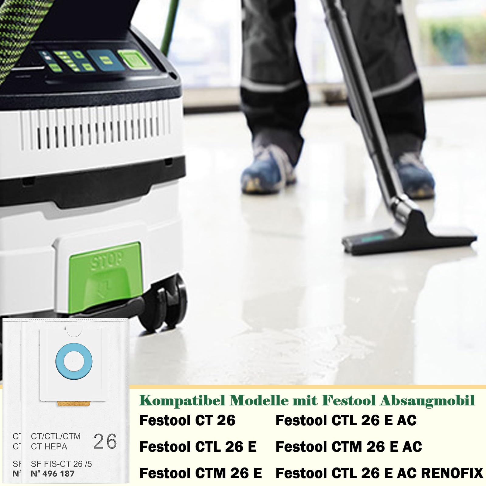 10 sztuk worków do odkurzacza SC FIS-CT 26/5, części zamienne, worki filtrujące SELFCLEAN do Festool CT 26 / CTM 26 E/CTL 26 E CLEANTEC, akcesoria o dużej pojemności (496187 worek zapasowy)