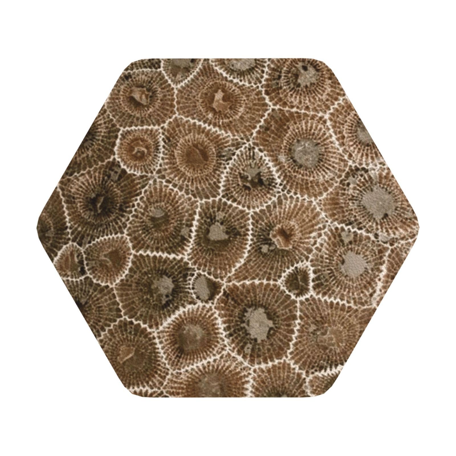 Petoskey Stone PU Leather Coasters Set of 6 Hexagon Drink Coasters