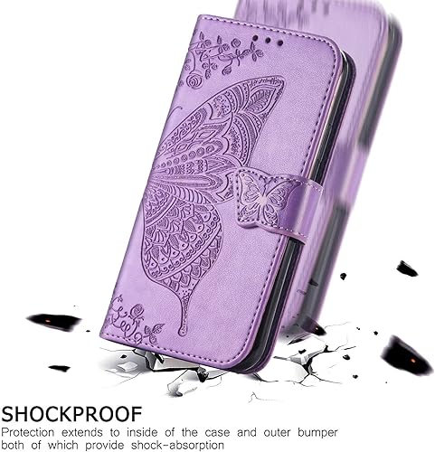 Miniatura 6 de KRHGEIK Funda diseñada para iPhone 13 para mujer, funda tipo libro con diseño de mariposa en relieve de piel sintética, soporte para tarjetas,