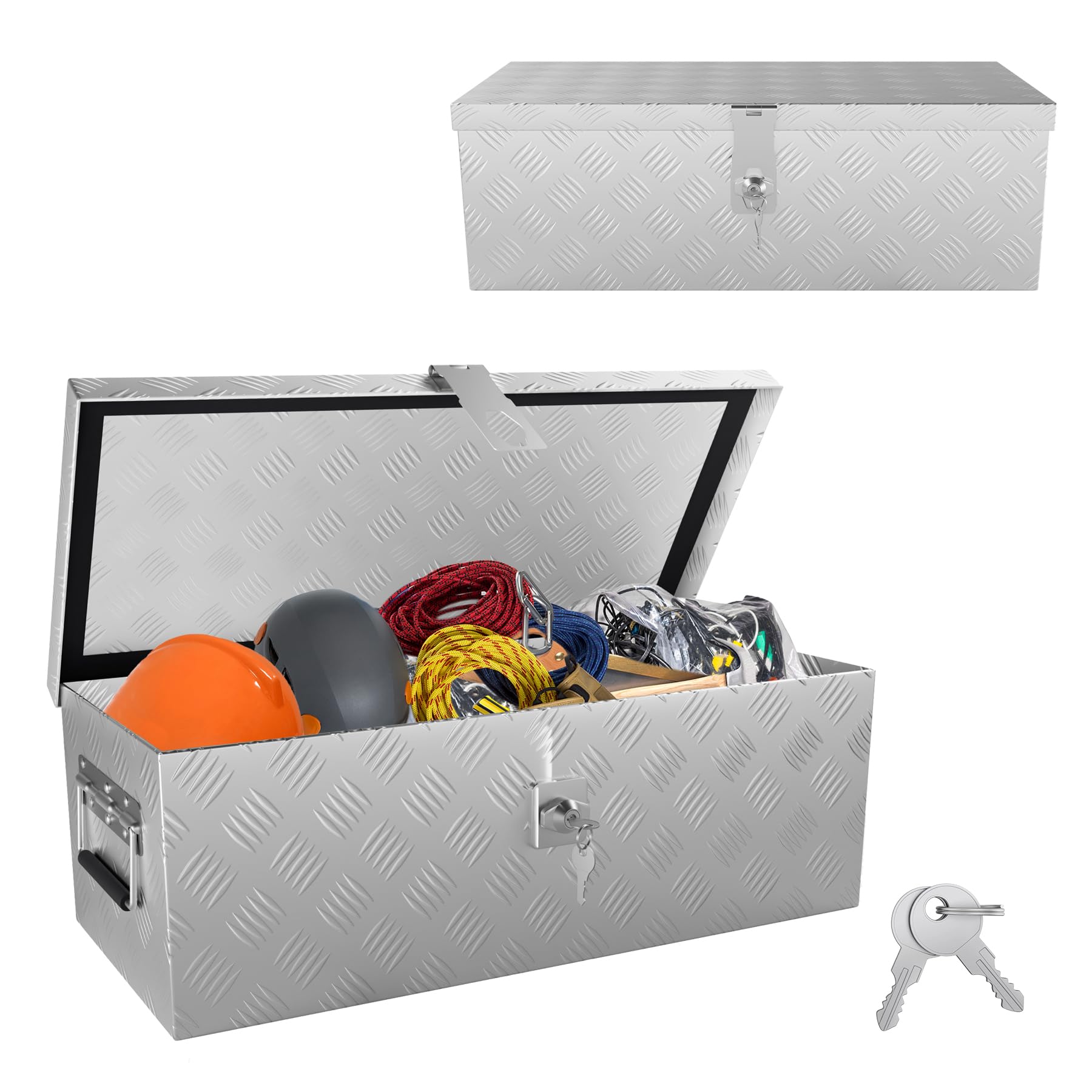 ACXIN Aluminium Werkzeugkiste Aufbewahrungsbox Deichselbox Anhängerbox Abschließbar mit Schloss 2 Schlüssel Robuste Alubox Staubdicht Wasserfest für Transport Lagerung Werkzeug