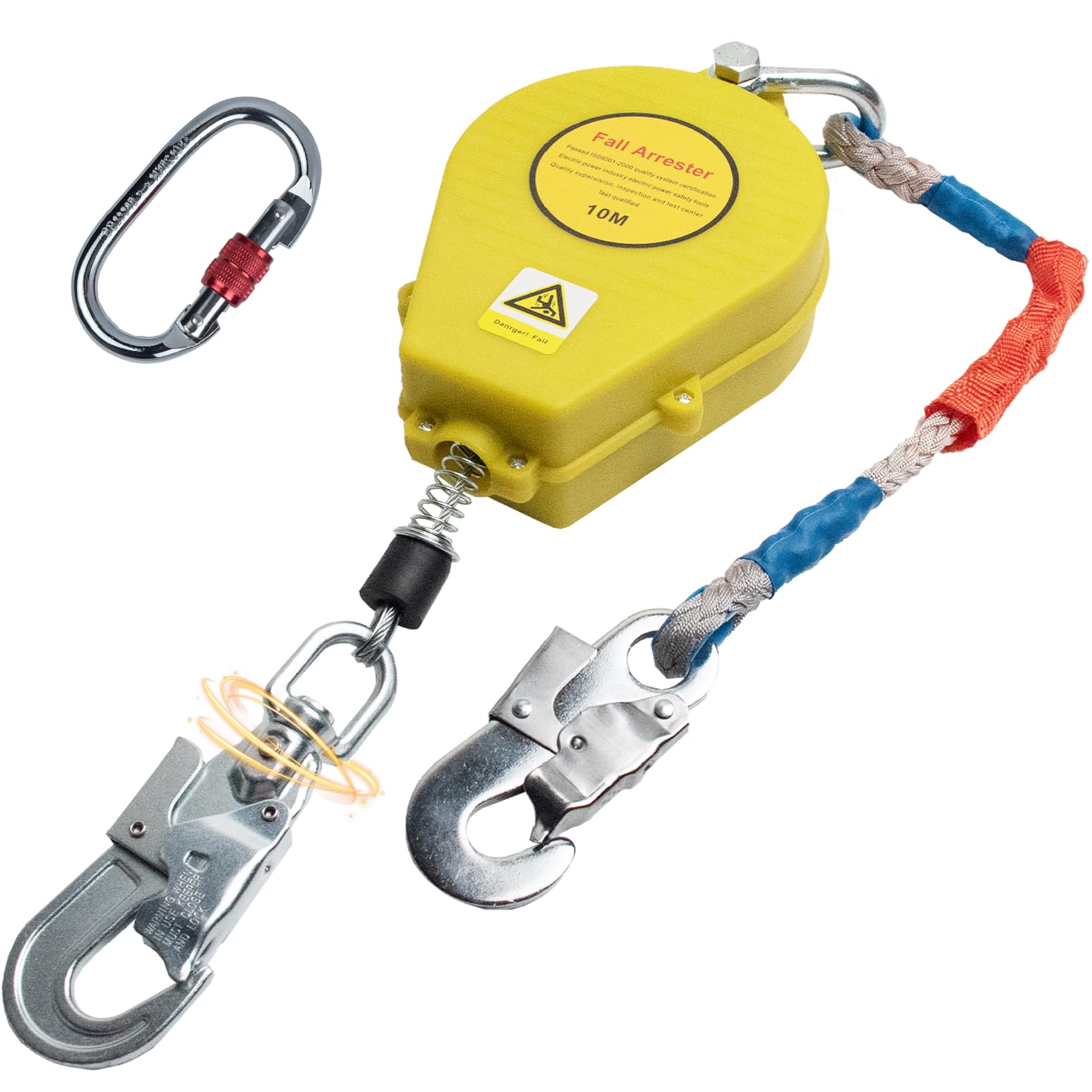 Imbracatura di Sicurezza Anticaduta Tetto 150kg(Giallo,15m) | Dispositivo Anticaduta Retrattile Certificato 10 mt/15 mt/20 mt, Corda Sicurezza Anticaduta Retrattile Tetto/Lavoro Aereo