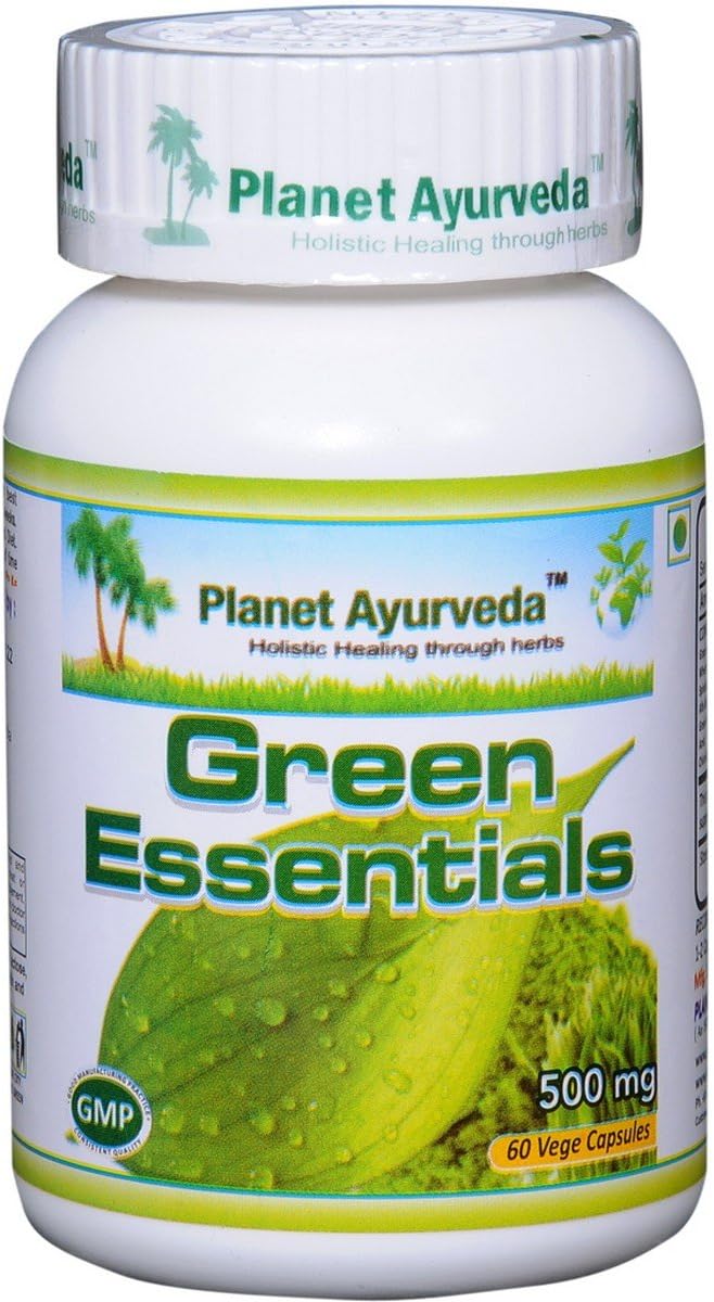 Planet Ayurveda Green Essentials Capsules | Grape Seed, Wheatgrass, Spirulina, Green Tea & Amla Blend | Natural Antioxidant & Daily Wellness Support | Plant-Based Herbal Supplement | 60 Veg Capsules