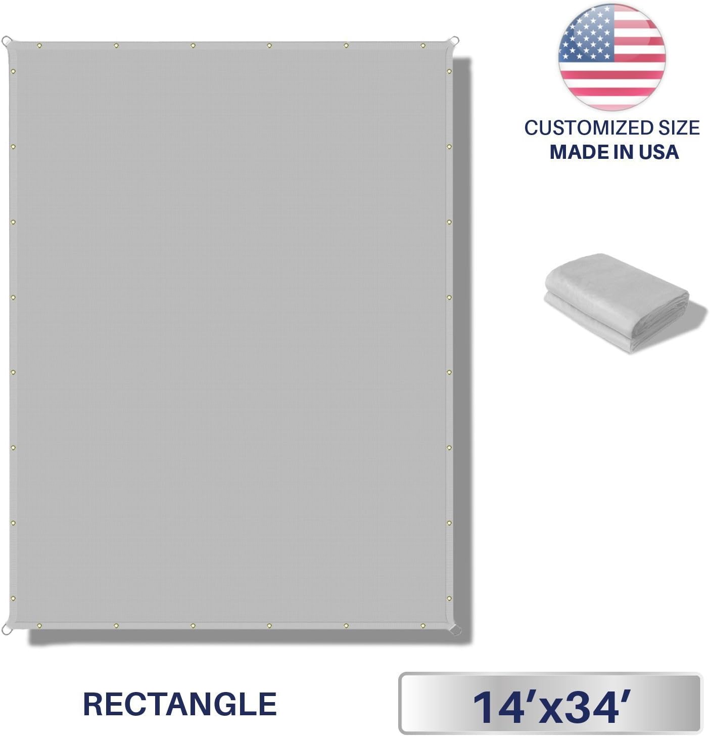 14' x 34' Waterproof Sun Shade Sail Straight Edge Outdoor Canopy Cover UV Block for Lawn Patio Backyard Garden Deck Pergola (Light Gray)