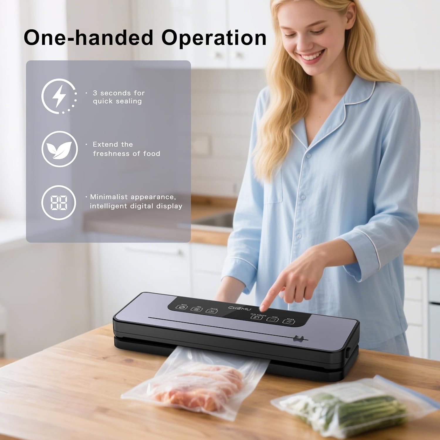 Food Vacuum Sealer Machine, 8-in-1 Food Sealer, Compact Design, 10s Sealing, Dry, Wet, Seal, Double Seal Mode, Built-in Cutter, with 20 Vacuum Bags