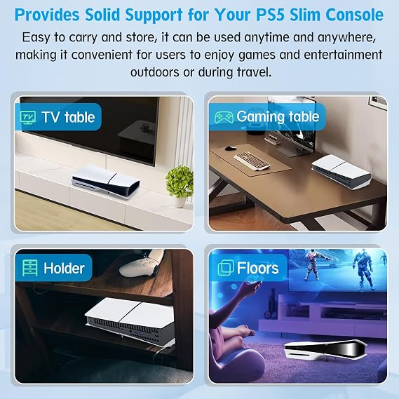 4Pcs for PS5 Slim Stand Console for PS5 Slim Horizontal Stand Bracket Holder Flat Base Compatible with Sony PlayStation 5 Slim Disc Edition Accessories (Black and Transparent)
