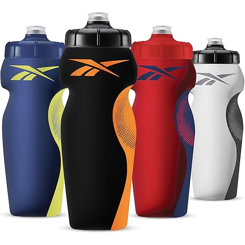 Reebok Squeeze Water Bottles With Athletic Design - Water Bottle 24 oz - Sports Water Bottle - Reusable Water Bottle For Gym, Running, Hiking etc, BPA Free (Black)
