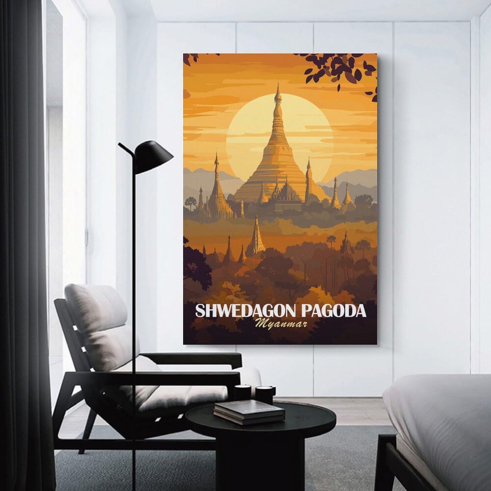 Junmoney Wall Decor Canvas Print Shwedagon Pagoda, Myanmar, 12x18inch(30x45cm), for Sofa Walls, Lounge Or Home Corners, Modern Wall Decor for Cosy Interiors