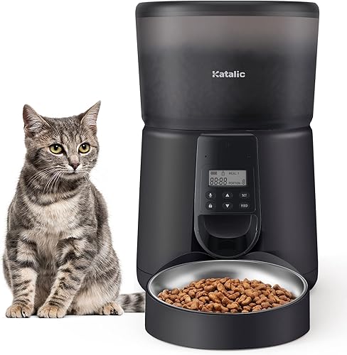 Miniatura 1 de Katalic - Comedero automático para gatos, dispensador de comida para gatos de 4 litros sin obstrucciones con tapa de bloqueo deslizante, alimentador