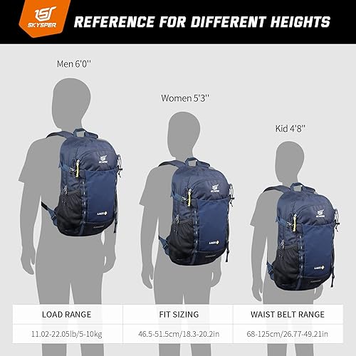 Miniatura 6 de SKYSPER Mochila de senderismo 30L resistente al agua, paquetes de día para viajes, campamento al aire libre, hombres y mujeres, Lantc30-azul marino,