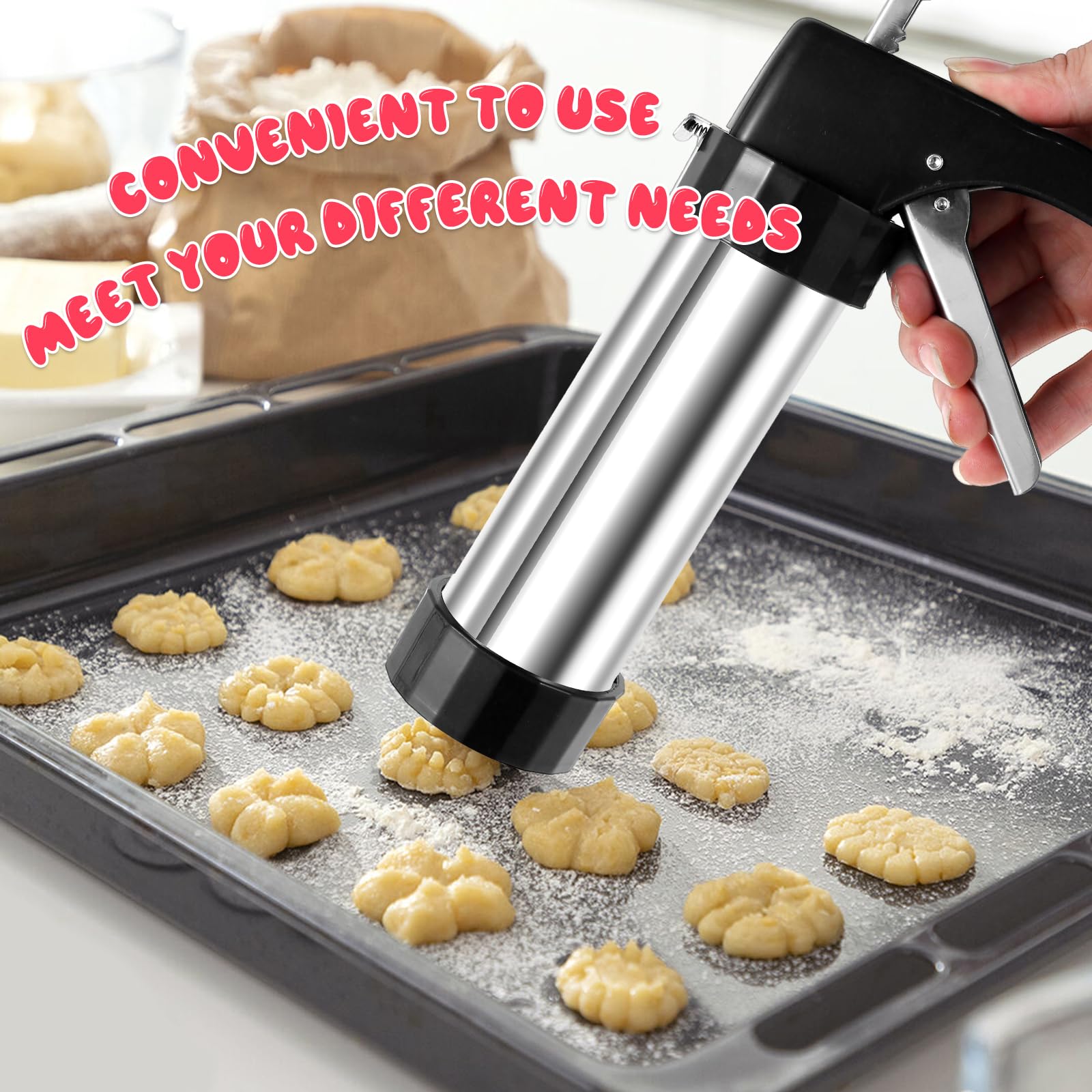Gatphy Gebäckpresse für Spritzgebäck Edelstahl Plätzchen Presse mit 13 x Schablonen, 8 x Tüllen, 1x Schaber Spritzgebäck Maschine Plätzchen für Kekse Kuchen