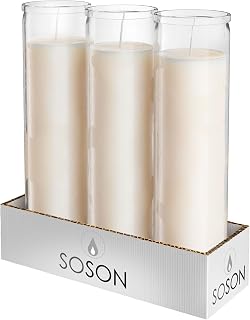 Simply Soson 2x8 inch Ivory Devotional Candles in Glass Jar - 3 Pack - 90 Hours – Prayer Candle - Tall Pillar Candles for Religious, Memorials, Party Decor